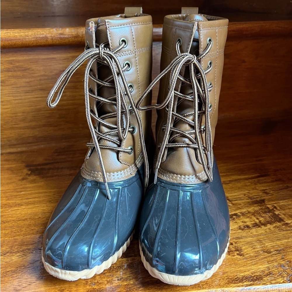 The Original Sporto Duck Boot Womens Ariel Size 7 M Black Brown Lace Up Rain